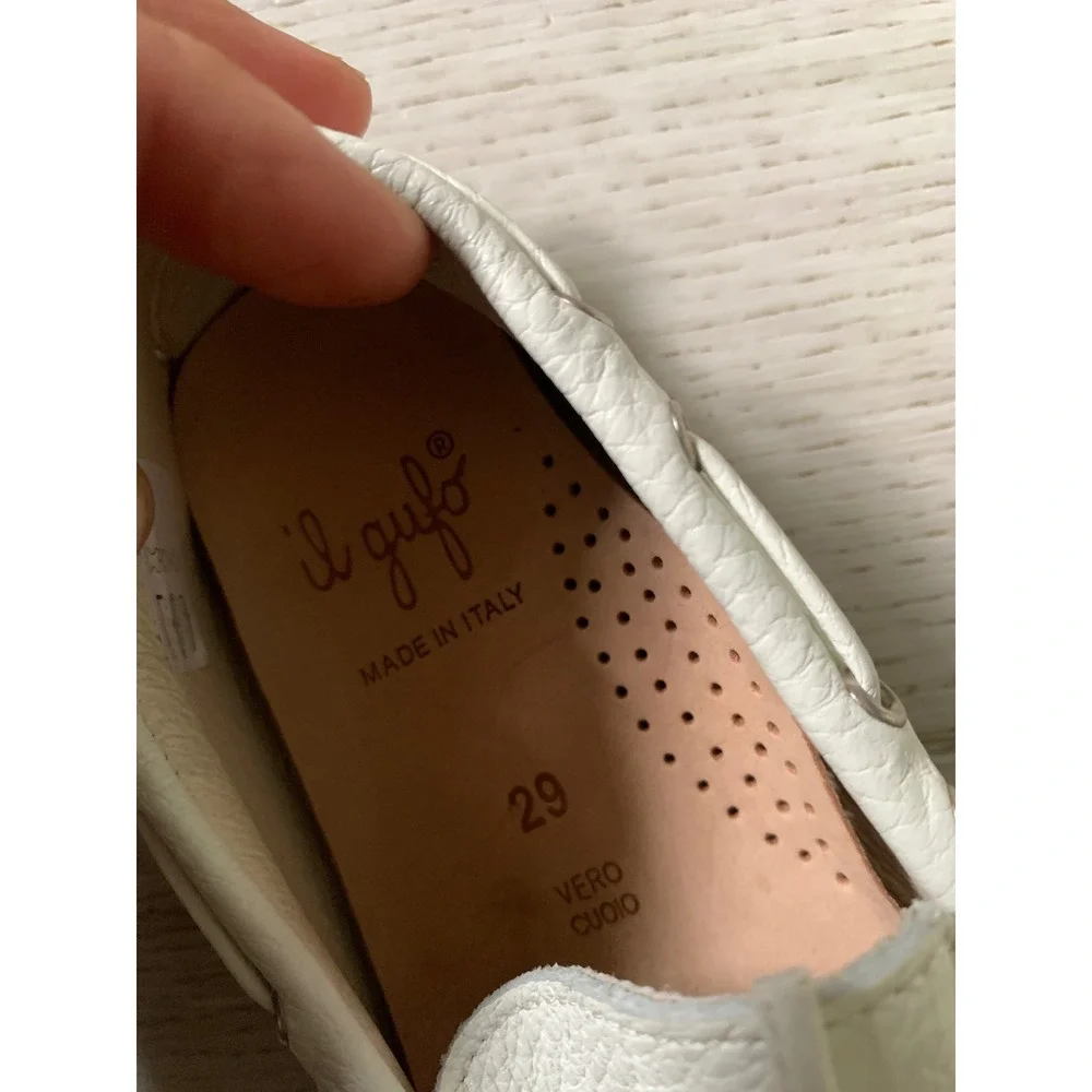 Il Gufo Kids White Pebbled Leather Driving Loafers Size 29 Made in Italy Moc Toe